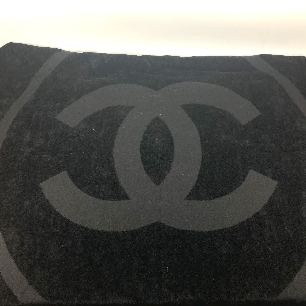 CHANEL バスタオル インテリア ひざかけ ブランケット CC ココマーク ビッグ ビーチタオル フリンジ タオル コットン レディース ブラック