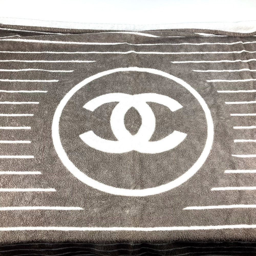 CHANEL Logo Stripe CC Coco Mark Bath Towel, Interior Throw, Blanket, Towel, Cotton, Women's, Gray
