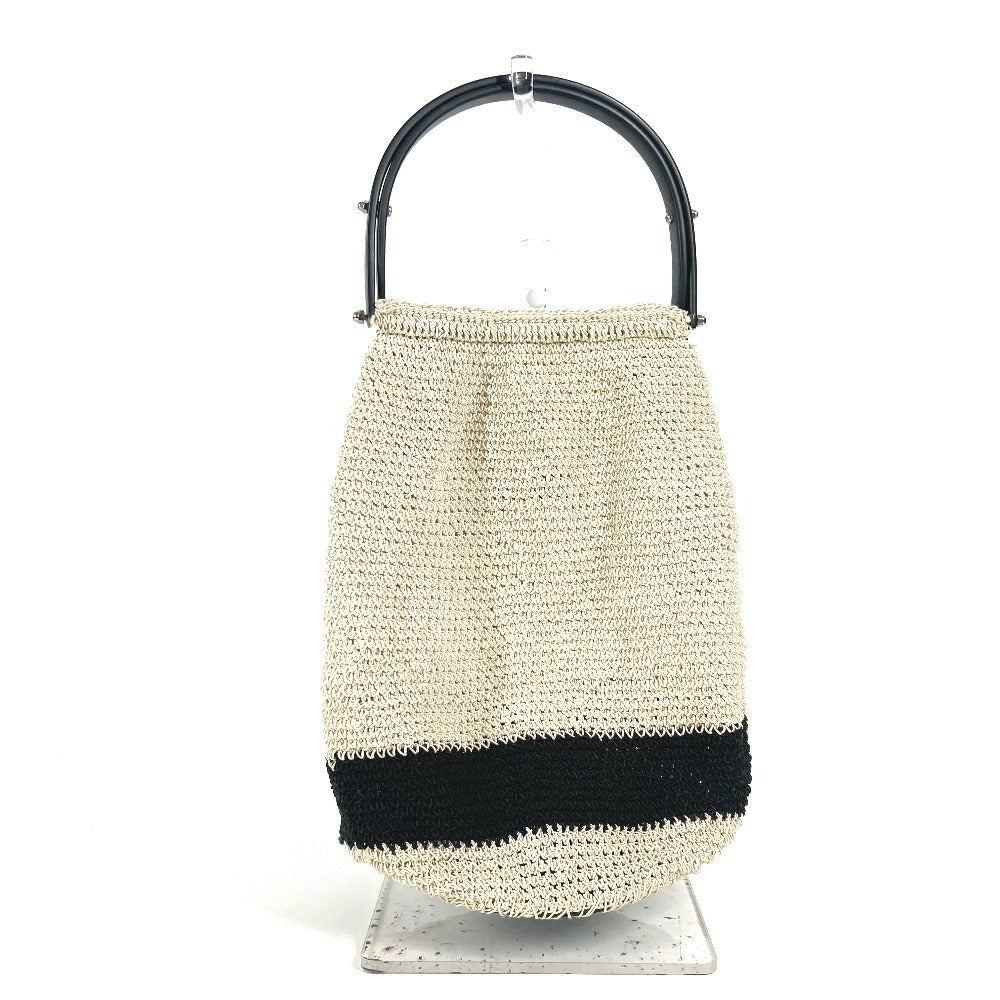 CHANEL ロゴ メッシュ プラスチックハンドル カバン ハンドバッグ キャンバス レディース ベージュ