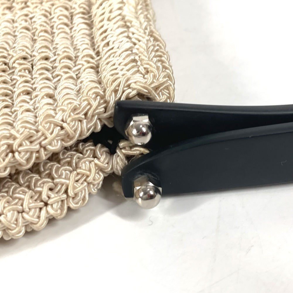 CHANEL ロゴ メッシュ プラスチックハンドル カバン ハンドバッグ キャンバス レディース ベージュ
