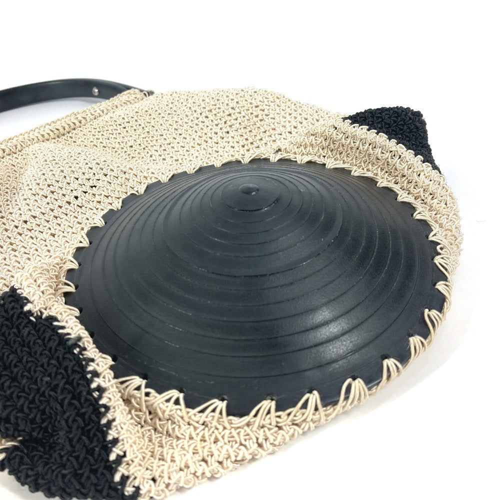 CHANEL ロゴ メッシュ プラスチックハンドル カバン ハンドバッグ キャンバス レディース ベージュ