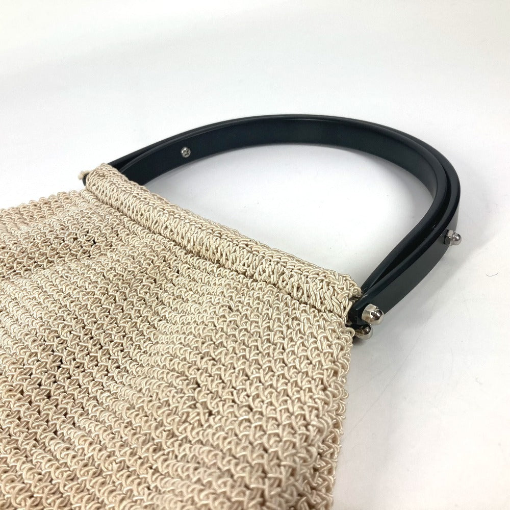 CHANEL ロゴ メッシュ プラスチックハンドル カバン ハンドバッグ キャンバス レディース ベージュ