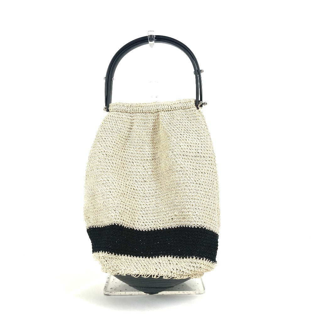 CHANEL ロゴ メッシュ プラスチックハンドル カバン ハンドバッグ キャンバス レディース ベージュ