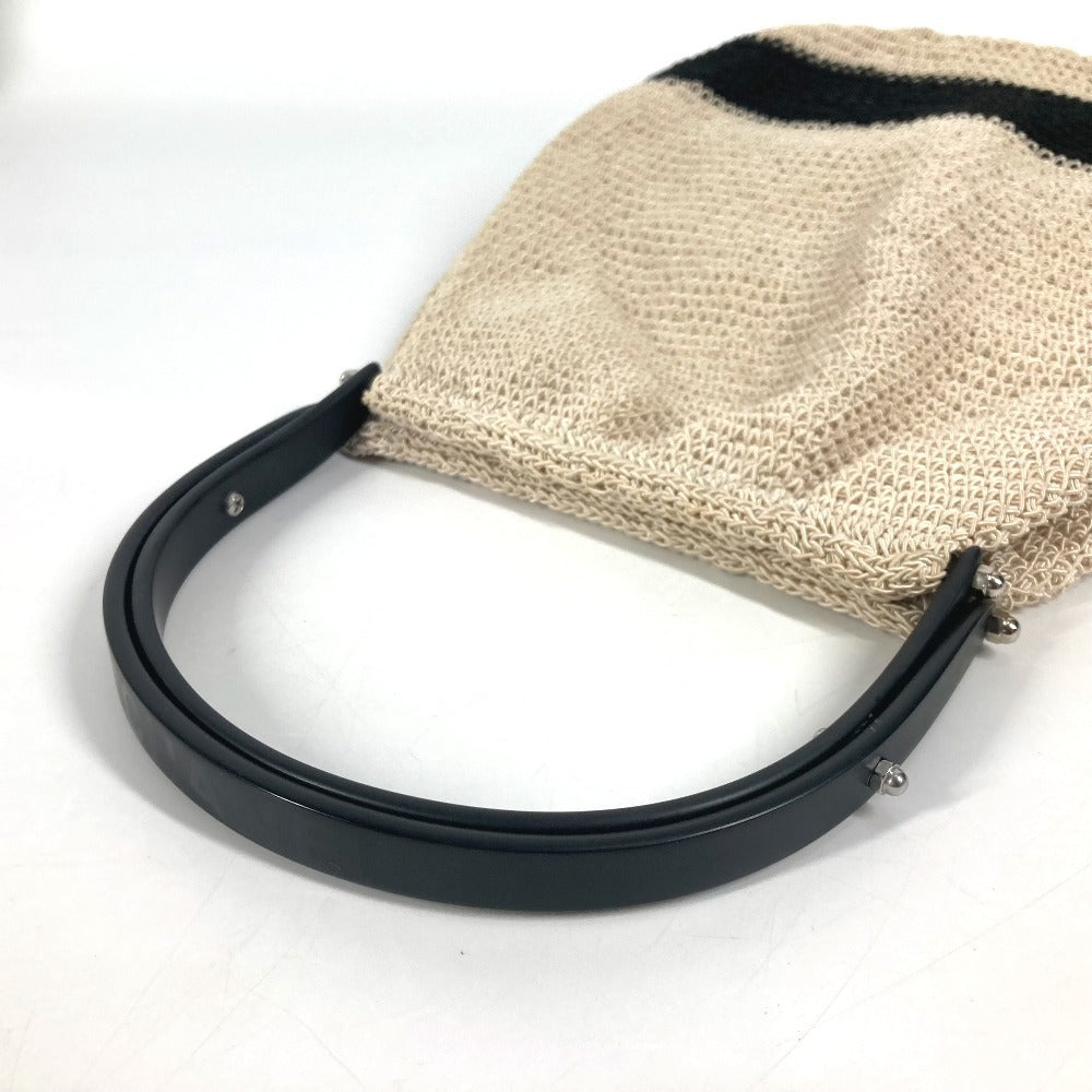 CHANEL ロゴ メッシュ プラスチックハンドル カバン ハンドバッグ キャンバス レディース ベージュ