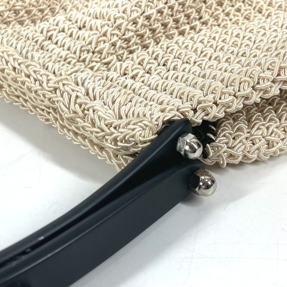 CHANEL ロゴ メッシュ プラスチックハンドル カバン ハンドバッグ キャンバス レディース ベージュ