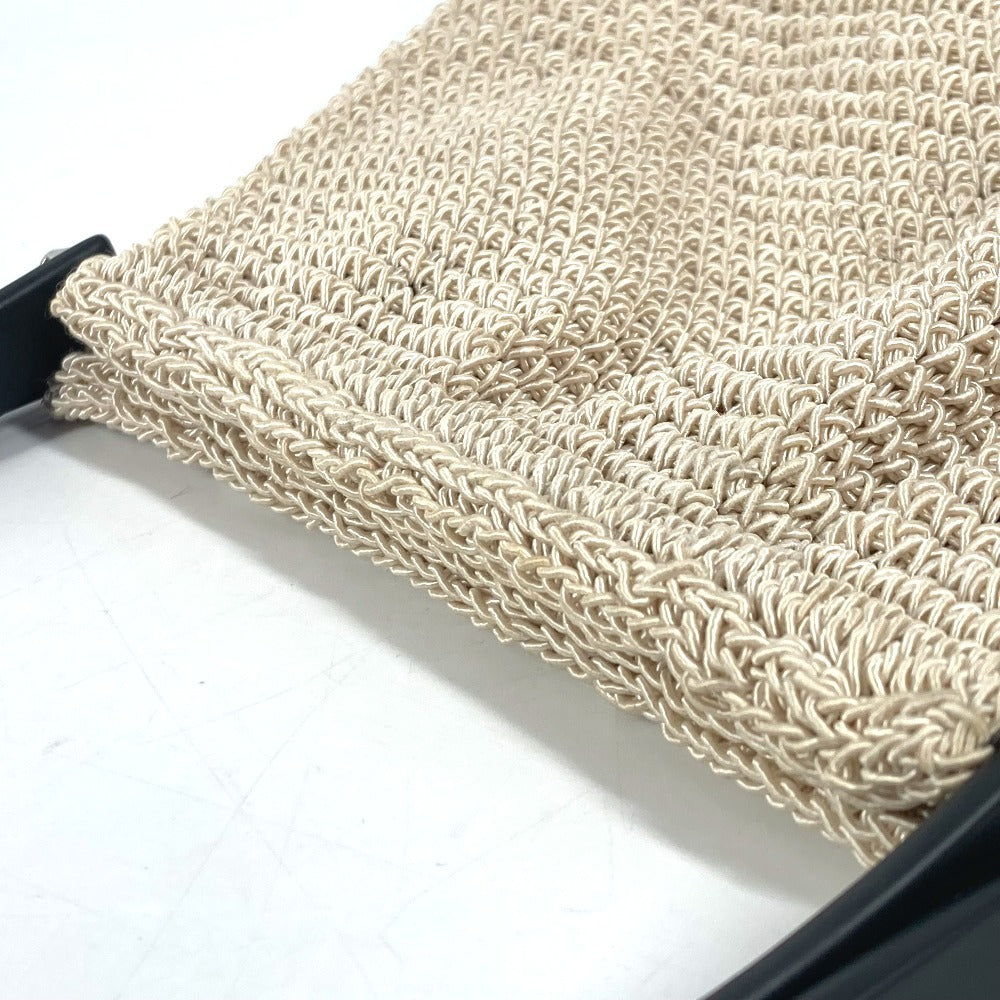 CHANEL ロゴ メッシュ プラスチックハンドル カバン ハンドバッグ キャンバス レディース ベージュ