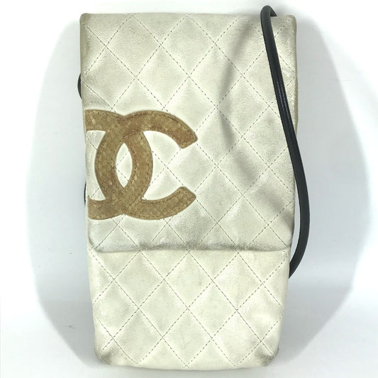 CHANEL カンボンライン CC ココマーク 斜め掛け カバン ポシェット フラップ ショルダーバッグ レザー ユニセックス ホワイト