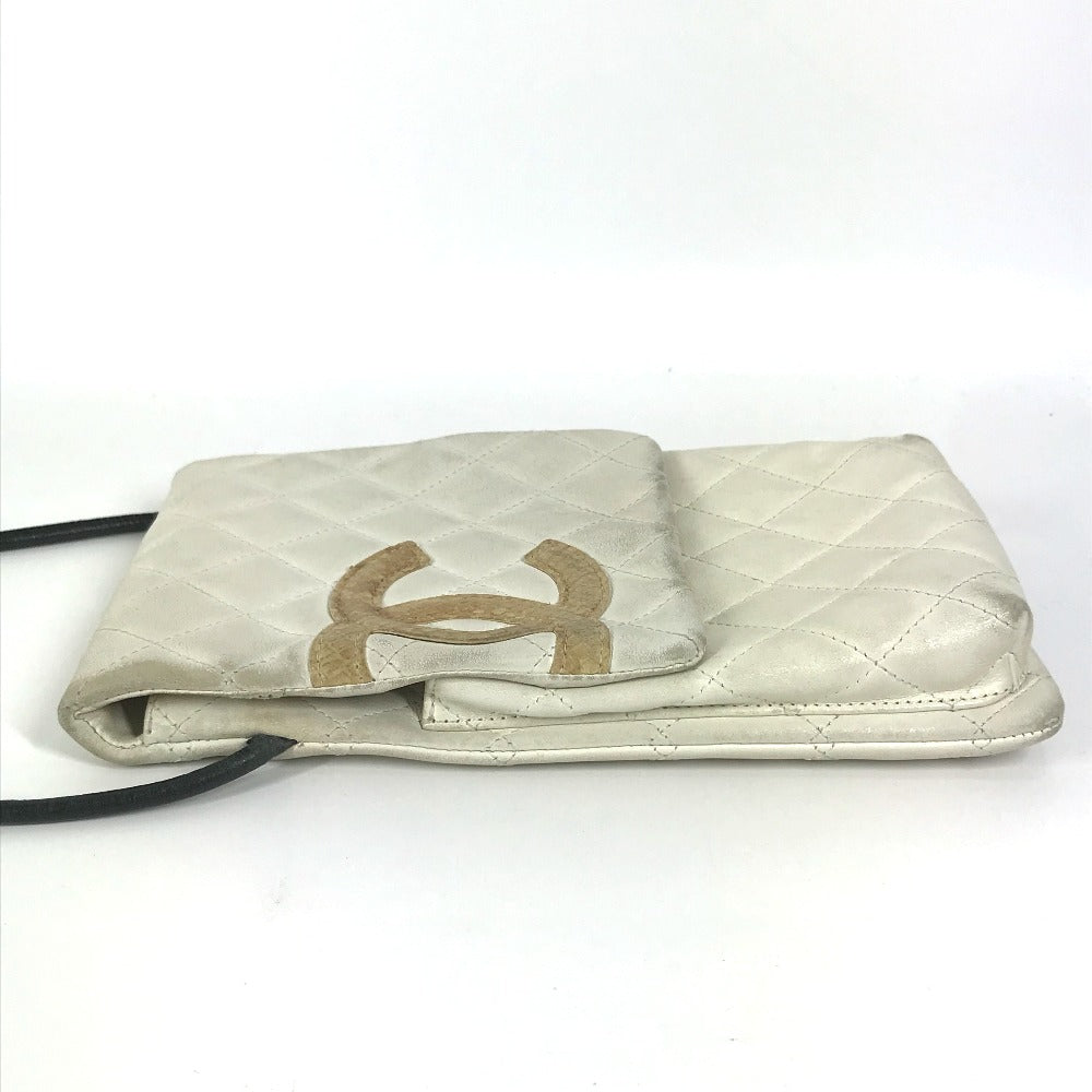 CHANEL カンボンライン CC ココマーク 斜め掛け カバン ポシェット フラップ ショルダーバッグ レザー ユニセックス ホワイト