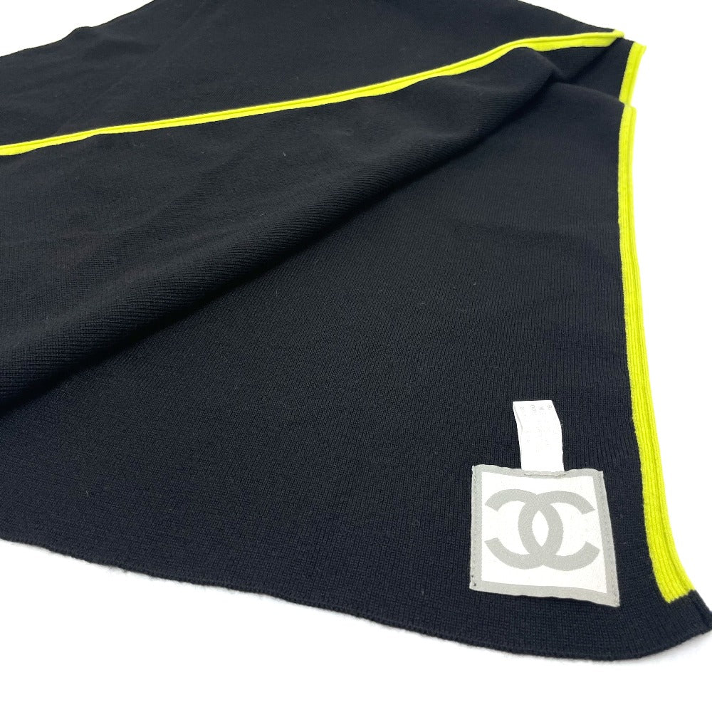 CHANEL Sport CC Coco Mark Scarf, Wool/Cashmere, Unisex, Black/Fluorescent Green