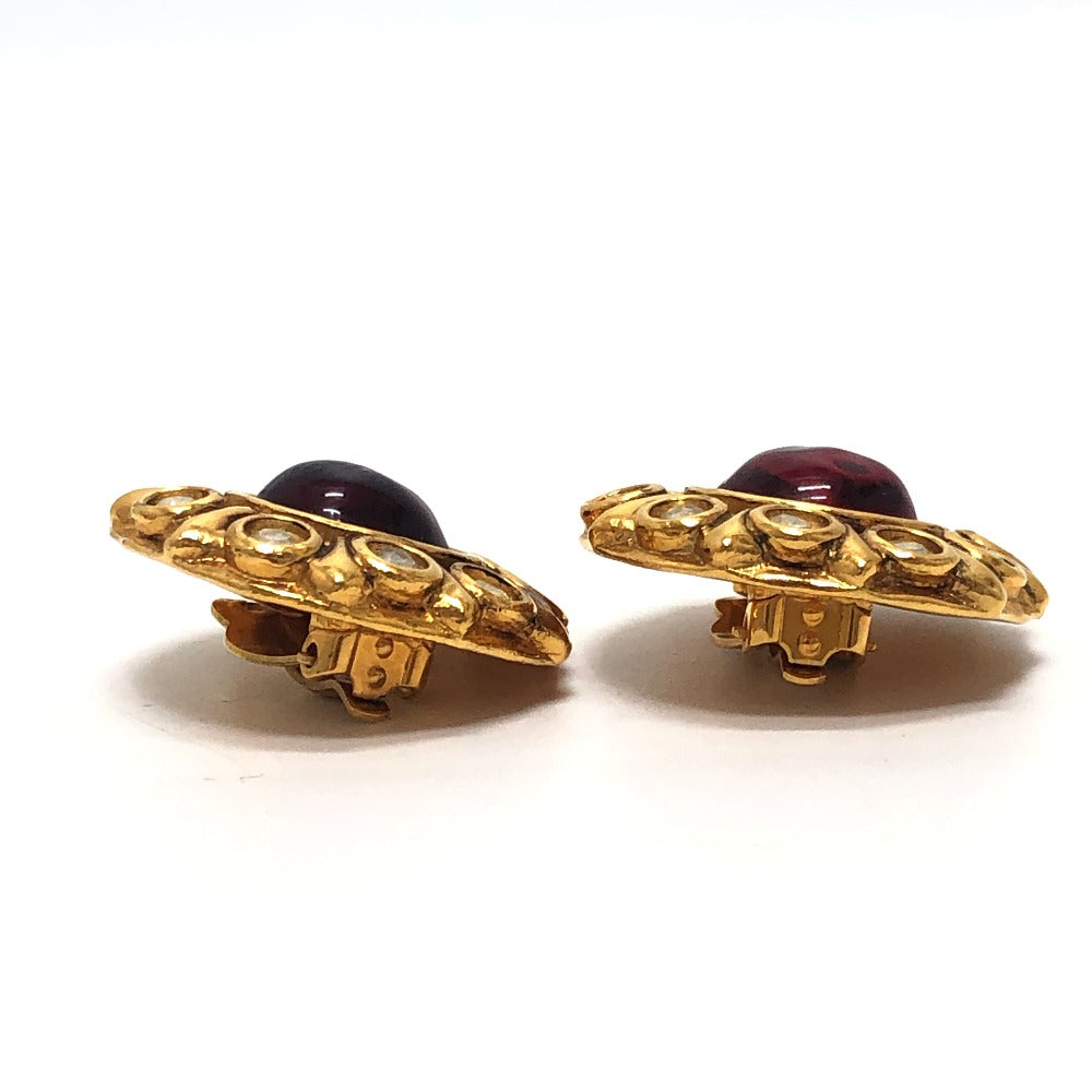 CHANEL vintage grippore rhinestone Accessory clip type Earrings Metal Gold/Red Used