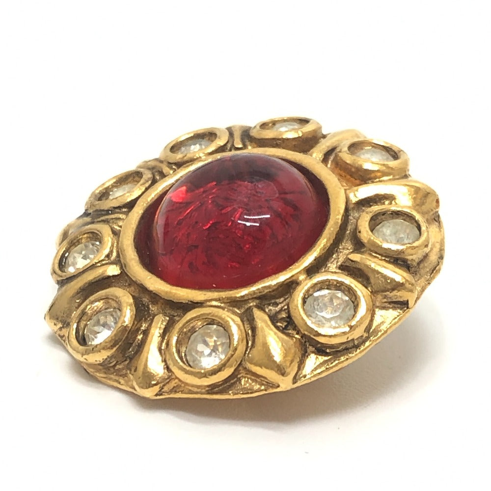 CHANEL vintage grippore rhinestone Accessory clip type Earrings Metal Gold/Red Used