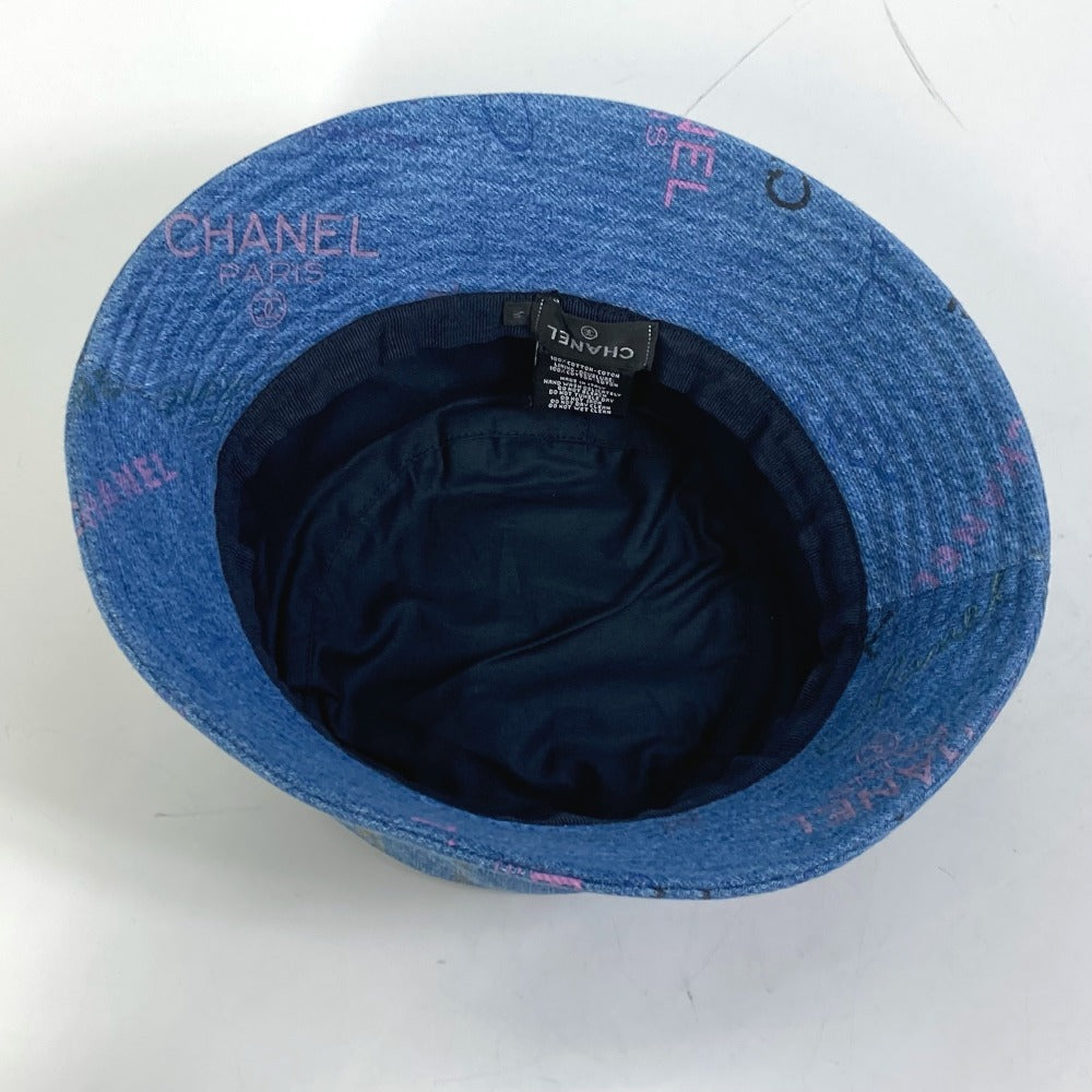 CHANEL 総柄ロゴ デニムクラッシャーハット バケットハット 22S ハット デニム レディース ブルー