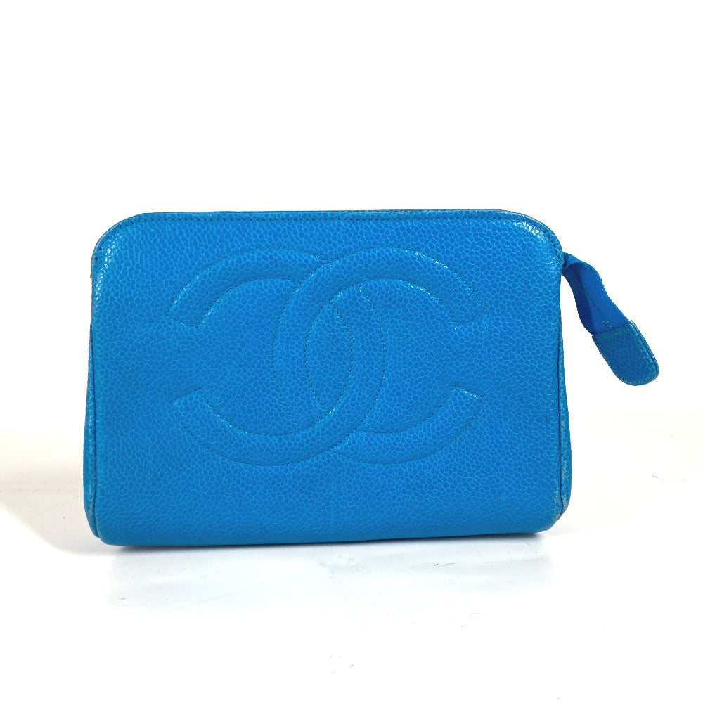 CHANEL マルチポーチ CC ココマーク メイクポーチ 化粧ポーチ ポーチ キャビアスキン レディース ブルー - brandshop-reference