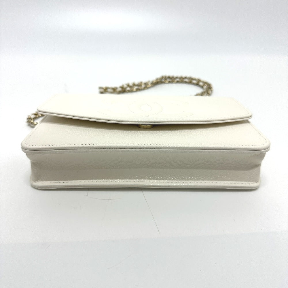 CHANEL AP4653 メティエダール コレクション ココマーク カバン チェーンウォレット 肩掛け 斜め掛け ショルダーバッグ キャビアスキン レディース ホワイト