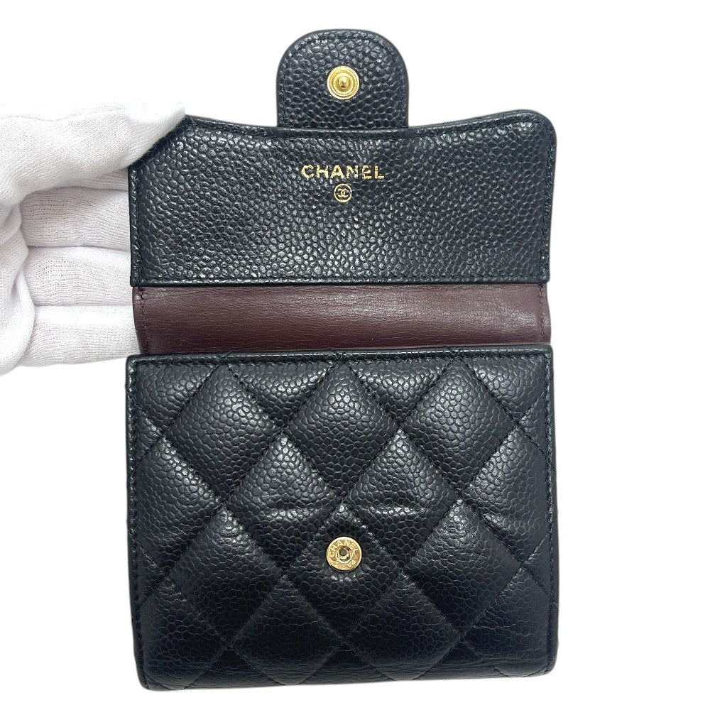 CHANEL AP0231 Matelasse CC Mark Compact Trifold wallet Caviar Leather Black Used
