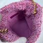 CHANEL 2022SS CC Coco Mark Chain Bucket-Shaped Crossbody Pochette 2-Way Handbag/Shoulder Bag in Tweed, Pink