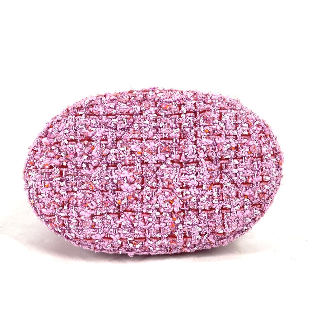 CHANEL 2022SS CC Coco Mark Chain Bucket-Shaped Crossbody Pochette 2-Way Handbag/Shoulder Bag in Tweed, Pink