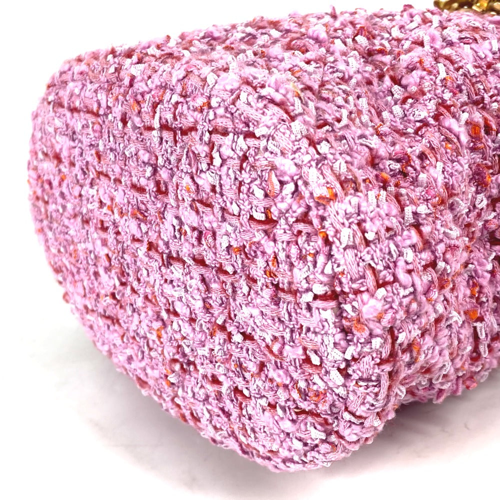CHANEL 2022SS CC Coco Mark Chain Bucket-Shaped Crossbody Pochette 2-Way Handbag/Shoulder Bag in Tweed, Pink