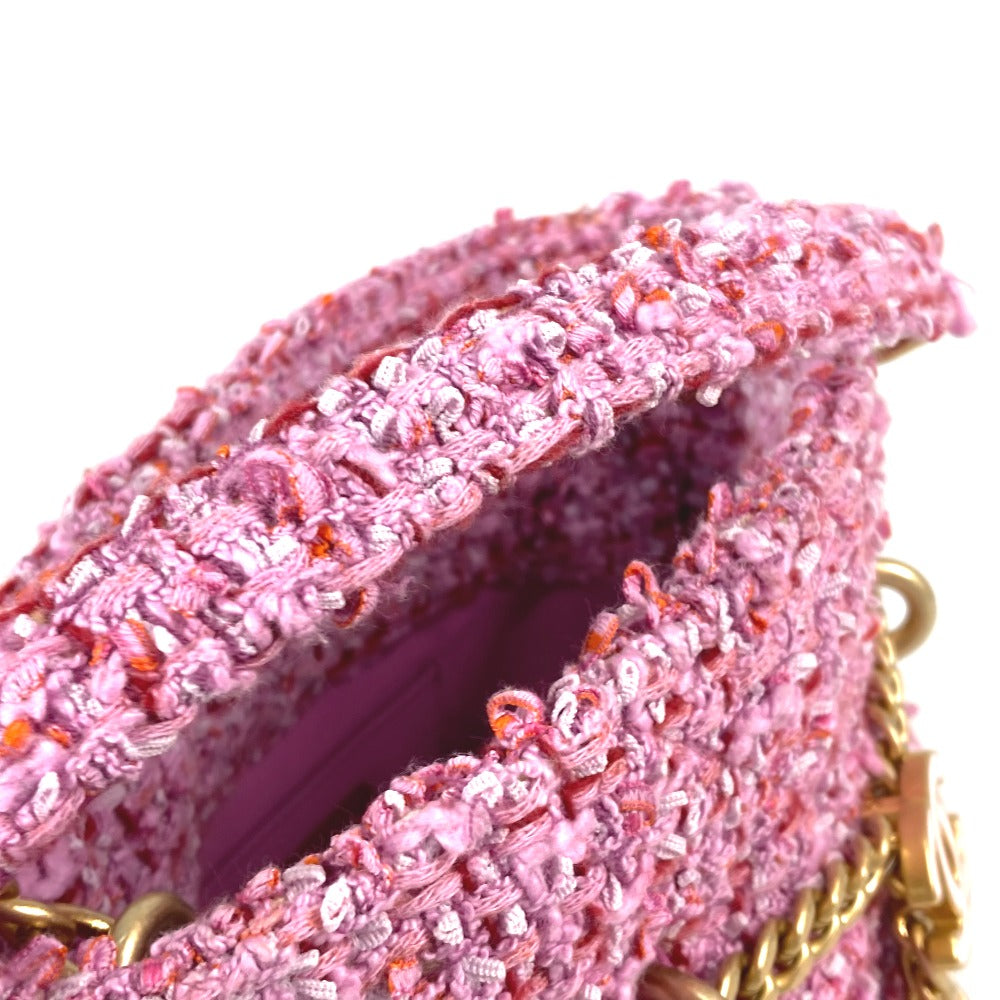 CHANEL 2022SS CC Coco Mark Chain Bucket-Shaped Crossbody Pochette 2-Way Handbag/Shoulder Bag in Tweed, Pink