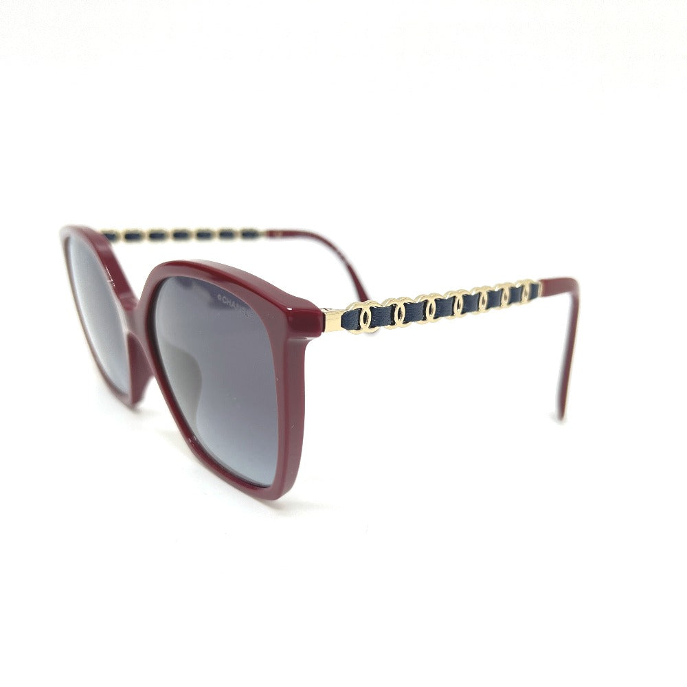 CHANEL 5546-QA Coco Mark Chain Square Shape Calfskin Plastic Sunglasses for Women Red