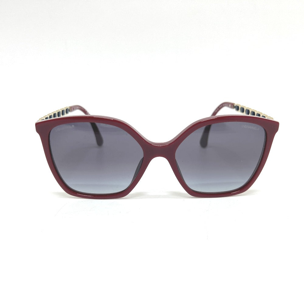 CHANEL 5546-QA Coco Mark Chain Square Shape Calfskin Plastic Sunglasses for Women Red