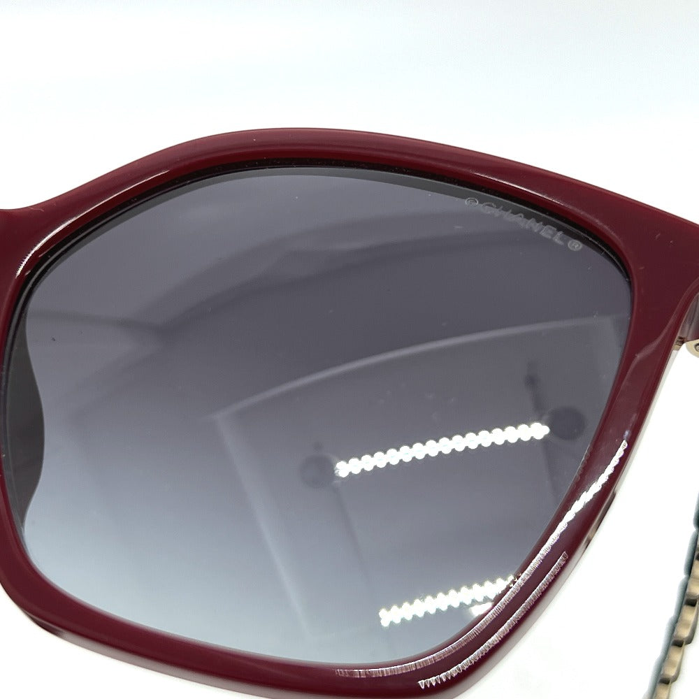 CHANEL 5546-QA Coco Mark Chain Square Shape Calfskin Plastic Sunglasses for Women Red