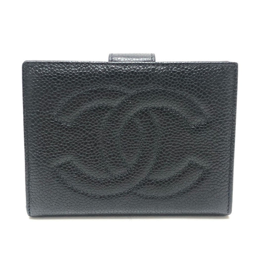 CHANEL CC Mark Stitch Short wallet, mini wallet, coin purse with clasp Folded wallet Caviar Leather Black Used