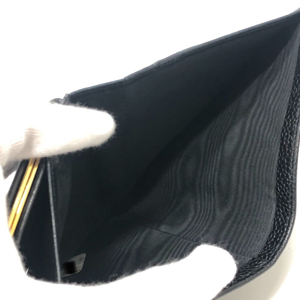 CHANEL CC Mark Stitch Short wallet, mini wallet, coin purse with clasp Folded wallet Caviar Leather Black Used