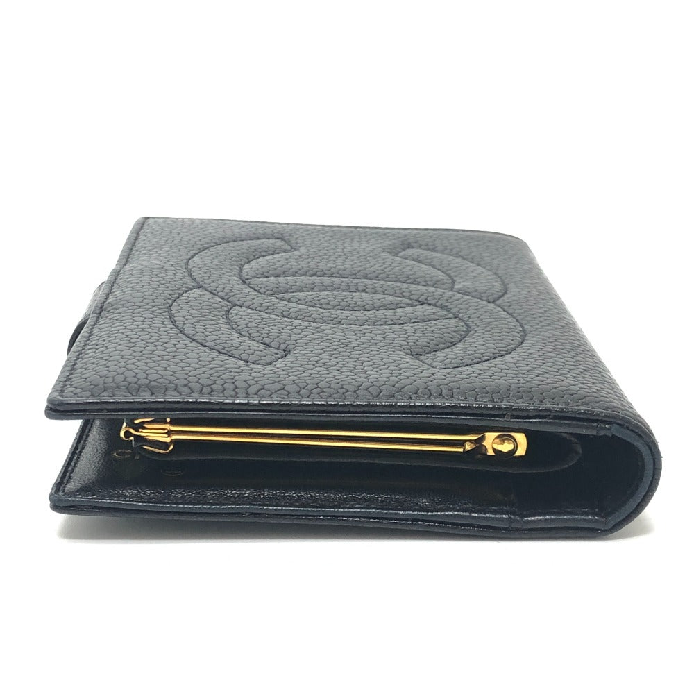 CHANEL CC Mark Stitch Short wallet, mini wallet, coin purse with clasp Folded wallet Caviar Leather Black Used