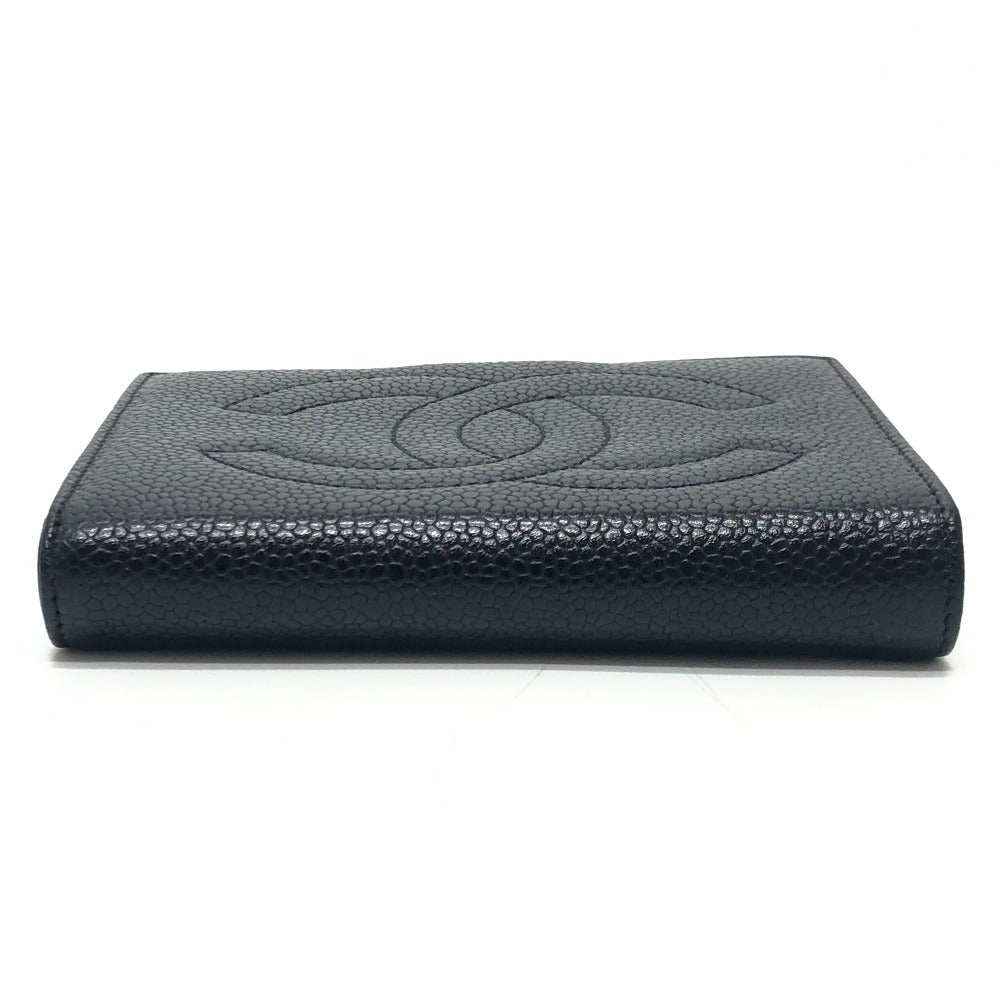 CHANEL CC Mark Stitch Short wallet, mini wallet, coin purse with clasp Folded wallet Caviar Leather Black Used