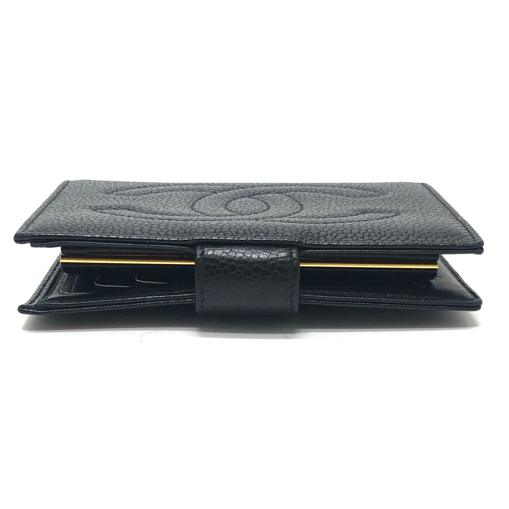 CHANEL CC Mark Stitch Short wallet, mini wallet, coin purse with clasp Folded wallet Caviar Leather Black Used