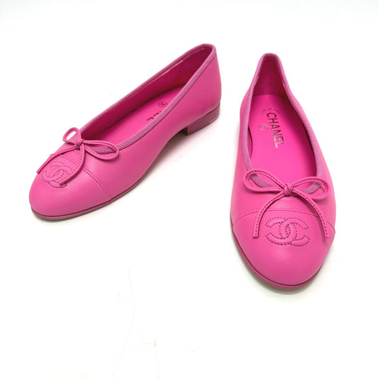 CHANEL G02819 CC Coco Mark Logo Ribbon Ballerina Flat Shoes Ballet Shoes Shoes Flat Pumps Leather Ladies Pink