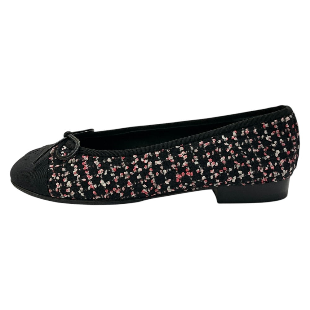 CHANEL CC Mark logo Ribbon Ballerina Shoes, flat shoes, ballet shoes pumps tweed Black/pink Used