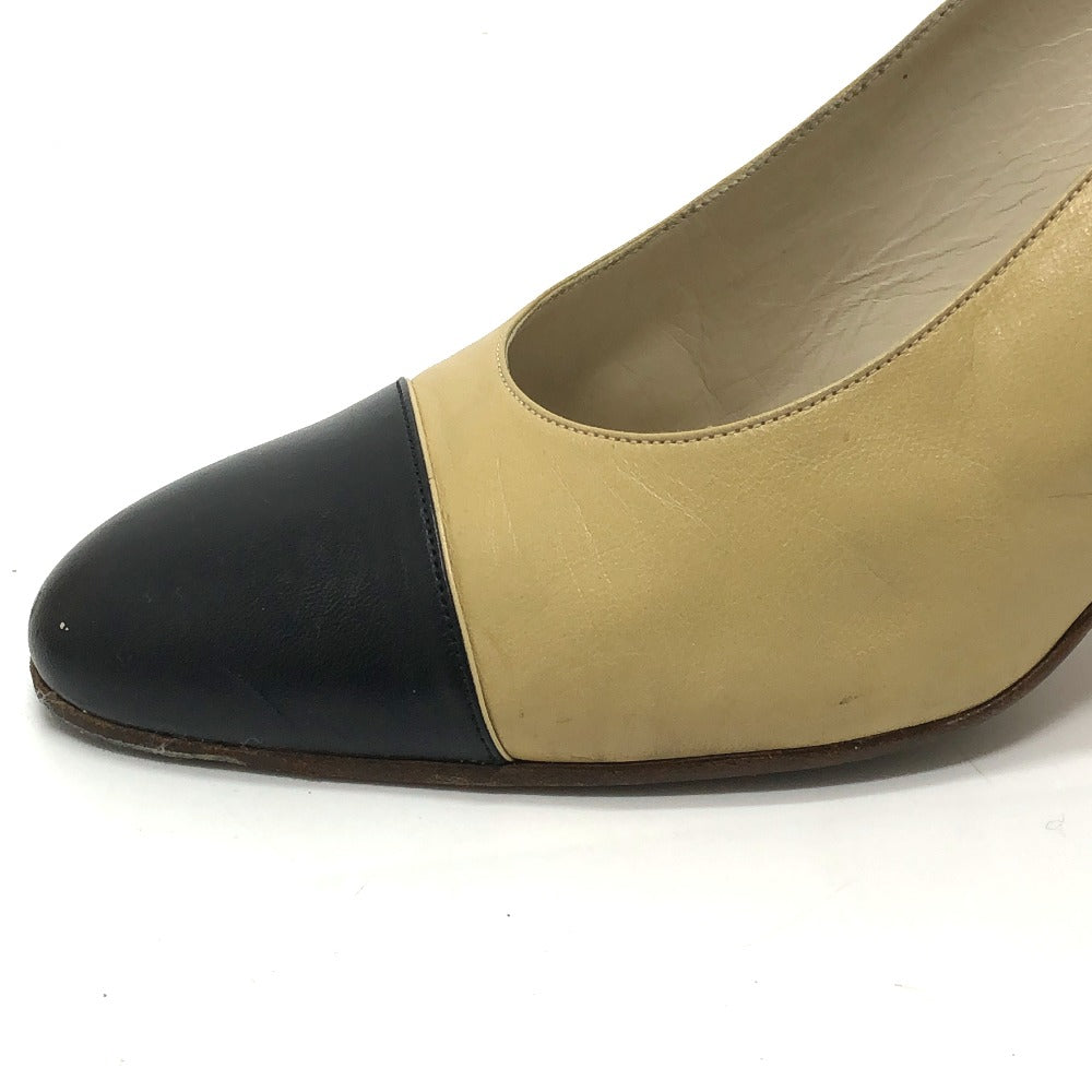 CHANEL Bicolor Heels, high heels, shoes, apparel, footwear pumps Leather Beige/Black Used