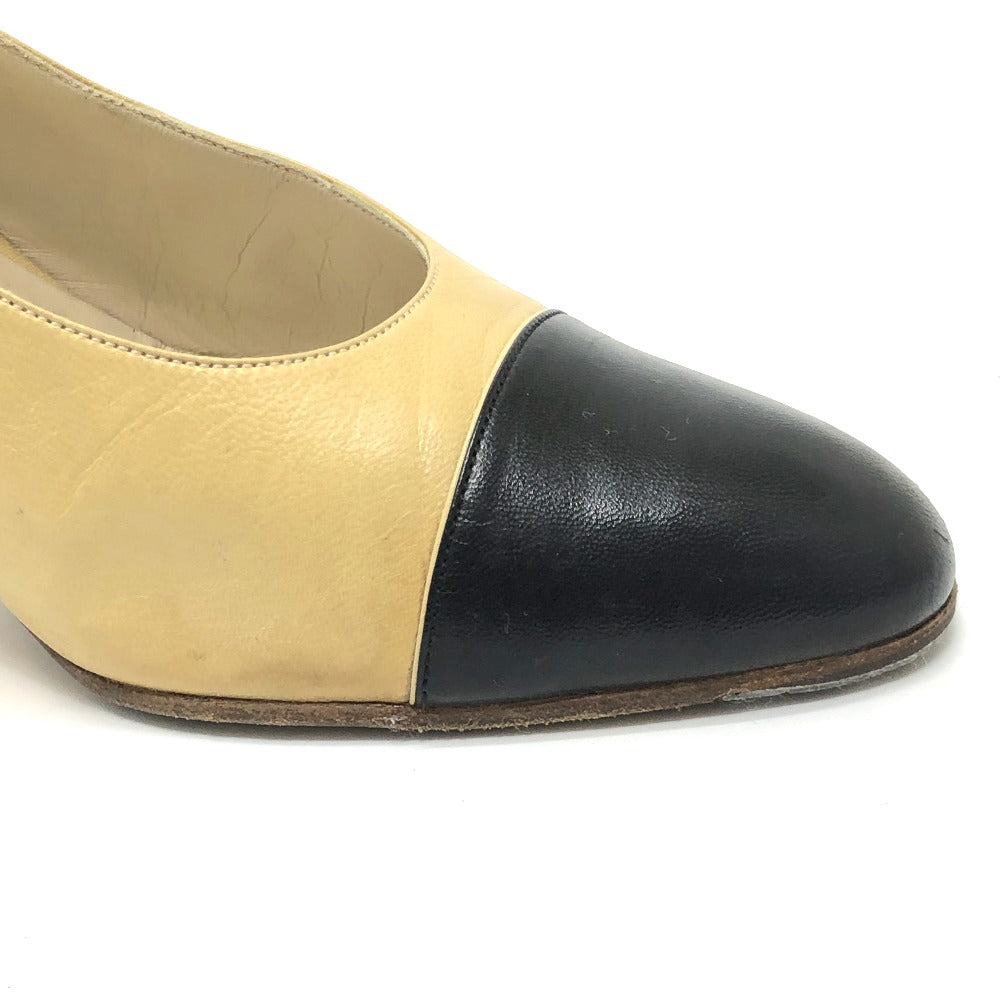 CHANEL Bicolor Heels, high heels, shoes, apparel, footwear pumps Leather Beige/Black Used