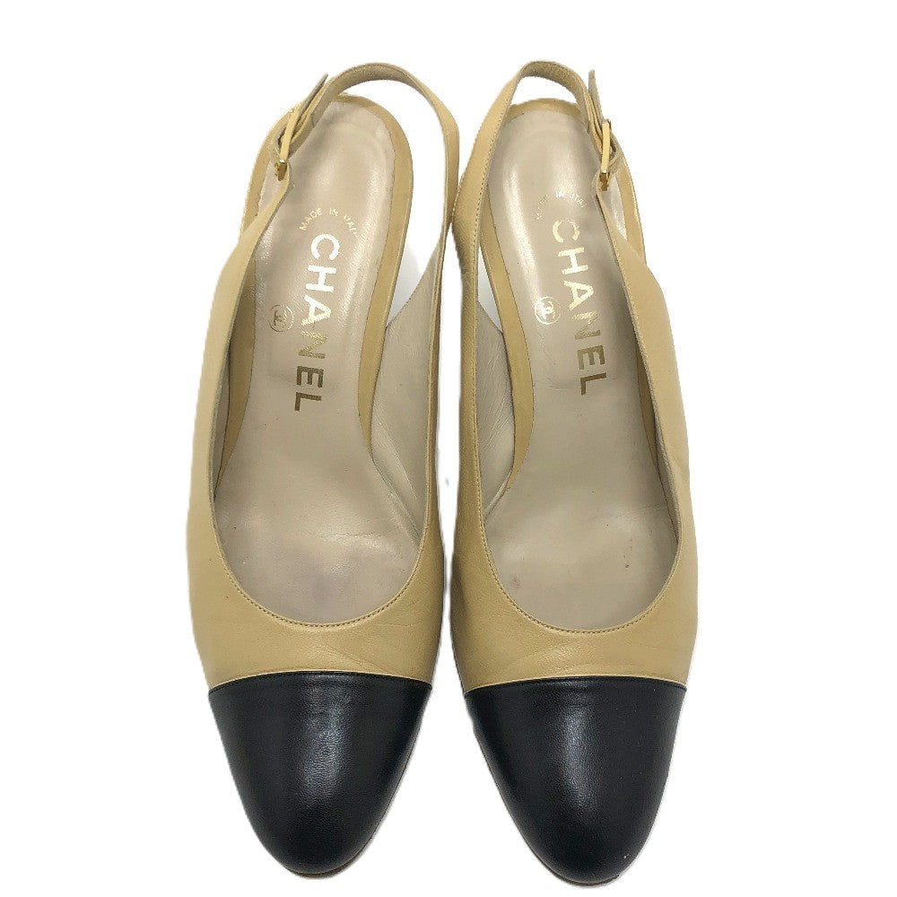 CHANEL Bicolor Heels, high heels, shoes, apparel, footwear pumps Leather Beige/Black Used