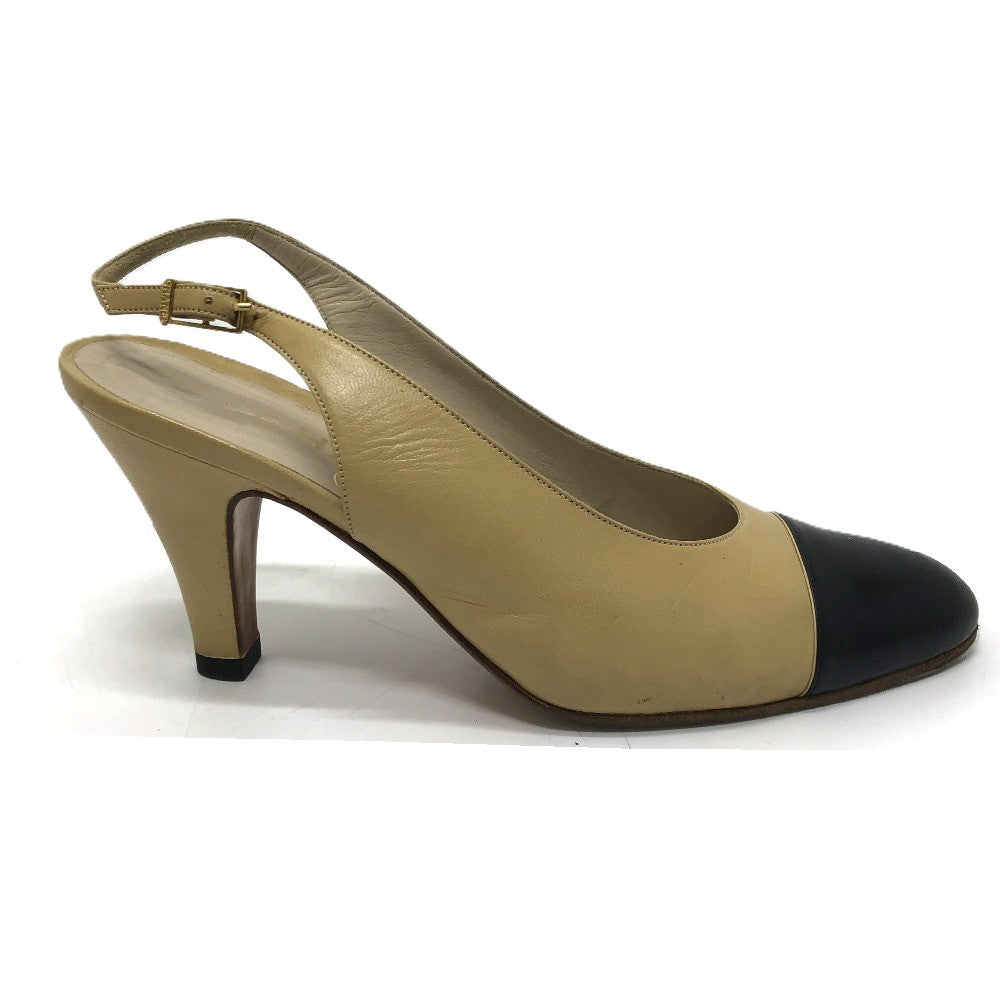 CHANEL Bicolor Heels, high heels, shoes, apparel, footwear pumps Leather Beige/Black Used