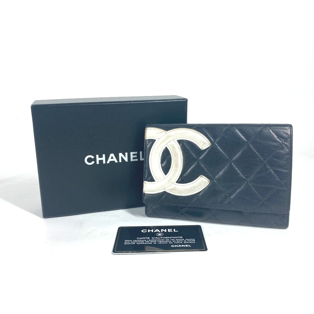 CHANEL カンボンライン CC ココマーク コンパクトウォレット 2つ折り財布 レザー レディース ブラック