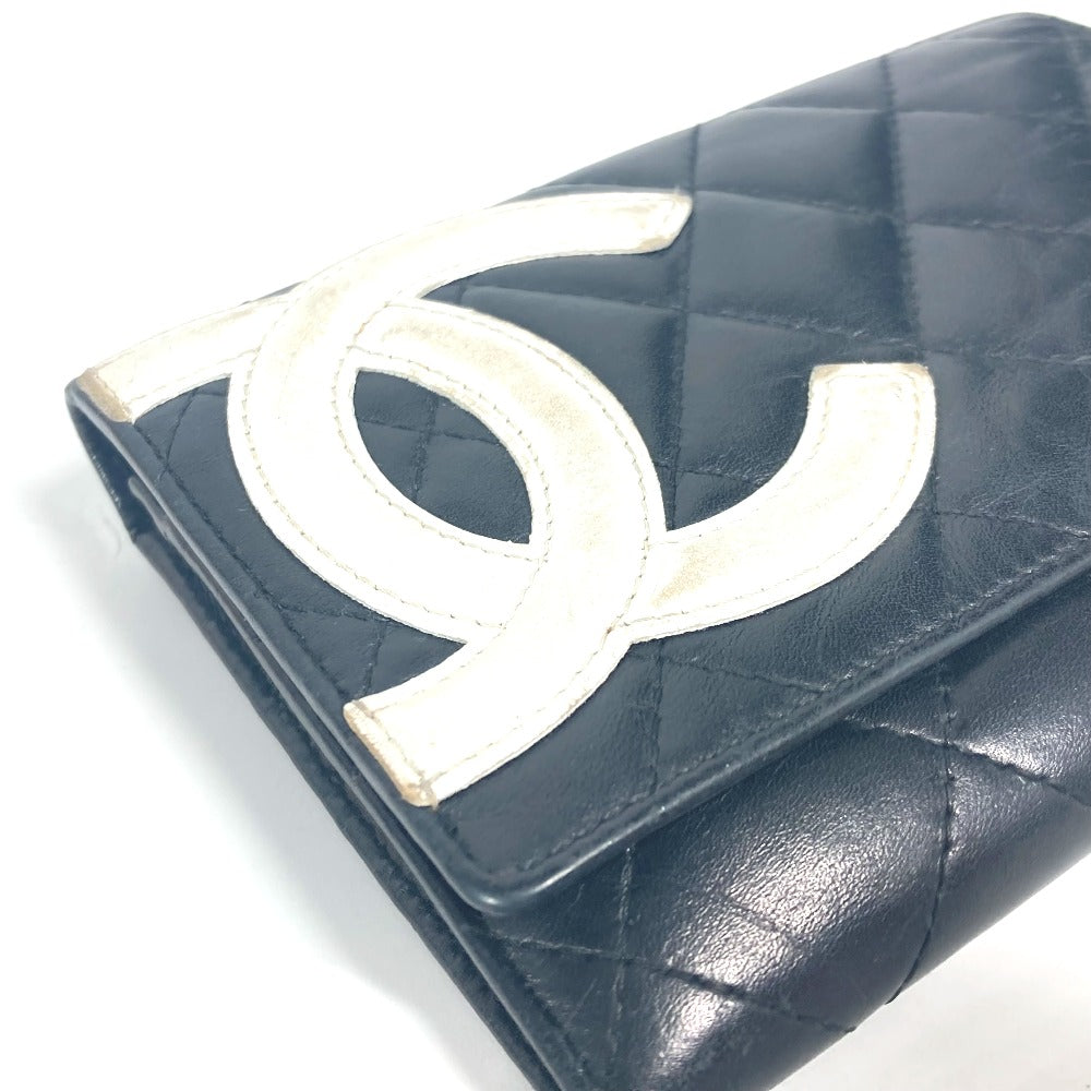 CHANEL カンボンライン CC ココマーク コンパクトウォレット 2つ折り財布 レザー レディース ブラック