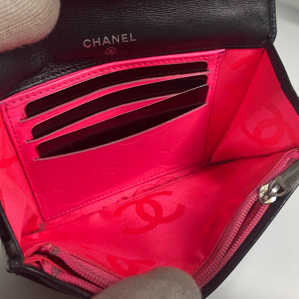 CHANEL カンボンライン CC ココマーク コンパクトウォレット 2つ折り財布 レザー レディース ブラック
