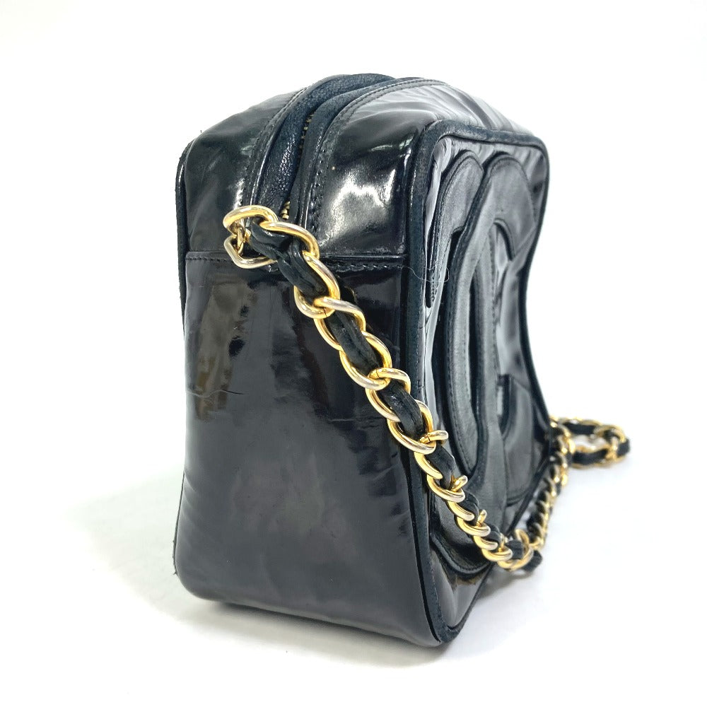 CHANEL CC Coco Mark Pochette Tassel Bag Fringe Chain Crossbody Shoulder Bag Enamel Women's Black