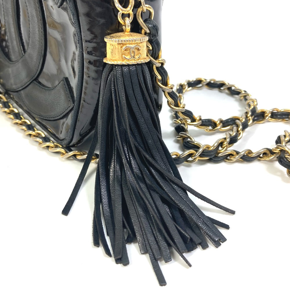 CHANEL CC Coco Mark Pochette Tassel Bag Fringe Chain Crossbody Shoulder Bag Enamel Women's Black