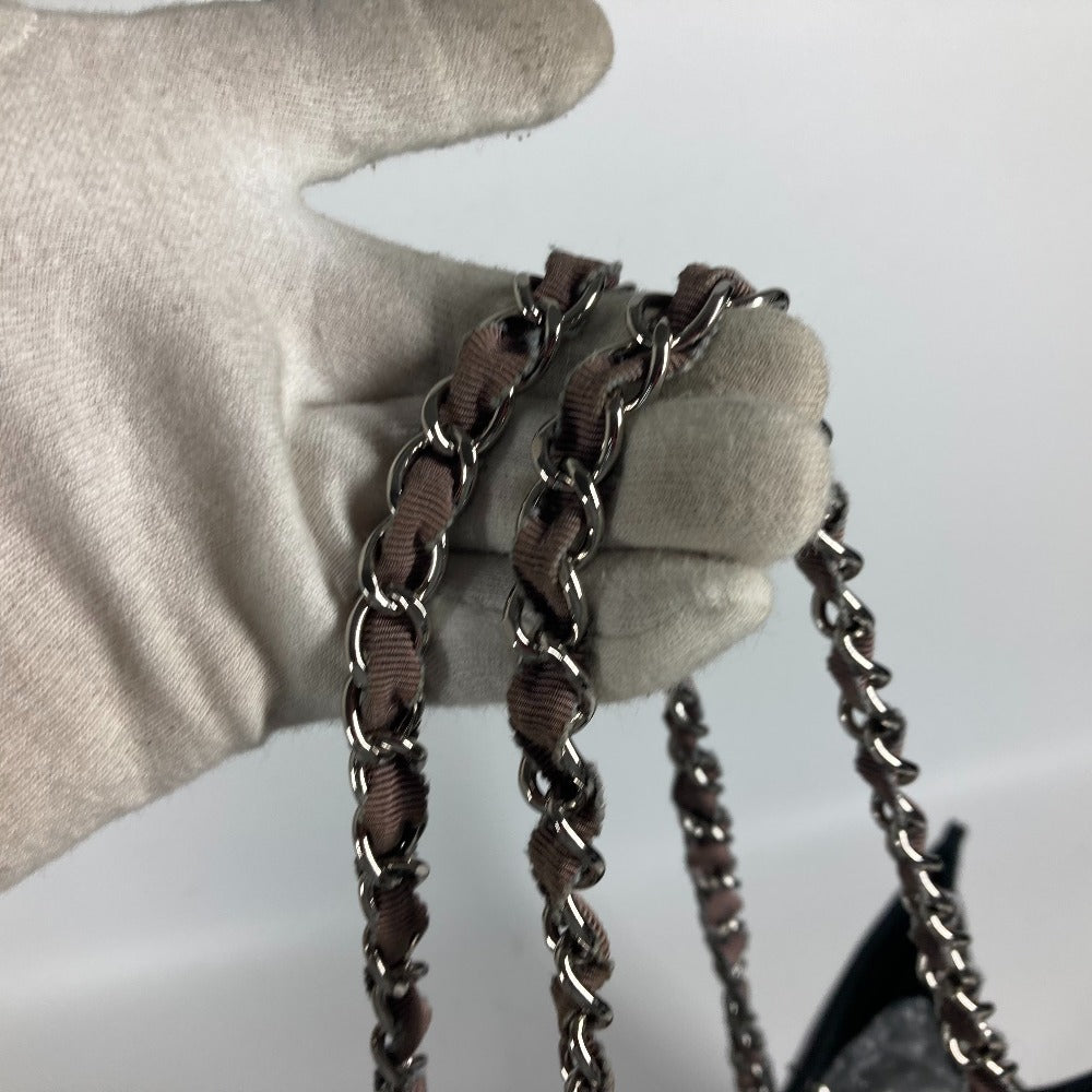 CHANEL CC ココマーク 肩掛け リップスティック カバン Wチェーン ショルダーバッグ エナメル レディース ブラック