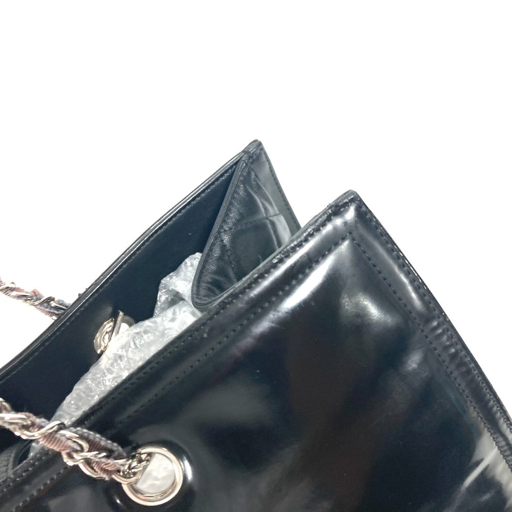 CHANEL CC ココマーク 肩掛け リップスティック カバン Wチェーン ショルダーバッグ エナメル レディース ブラック