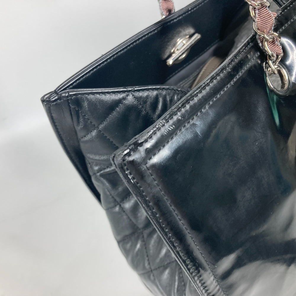CHANEL CC ココマーク 肩掛け リップスティック カバン Wチェーン ショルダーバッグ エナメル レディース ブラック