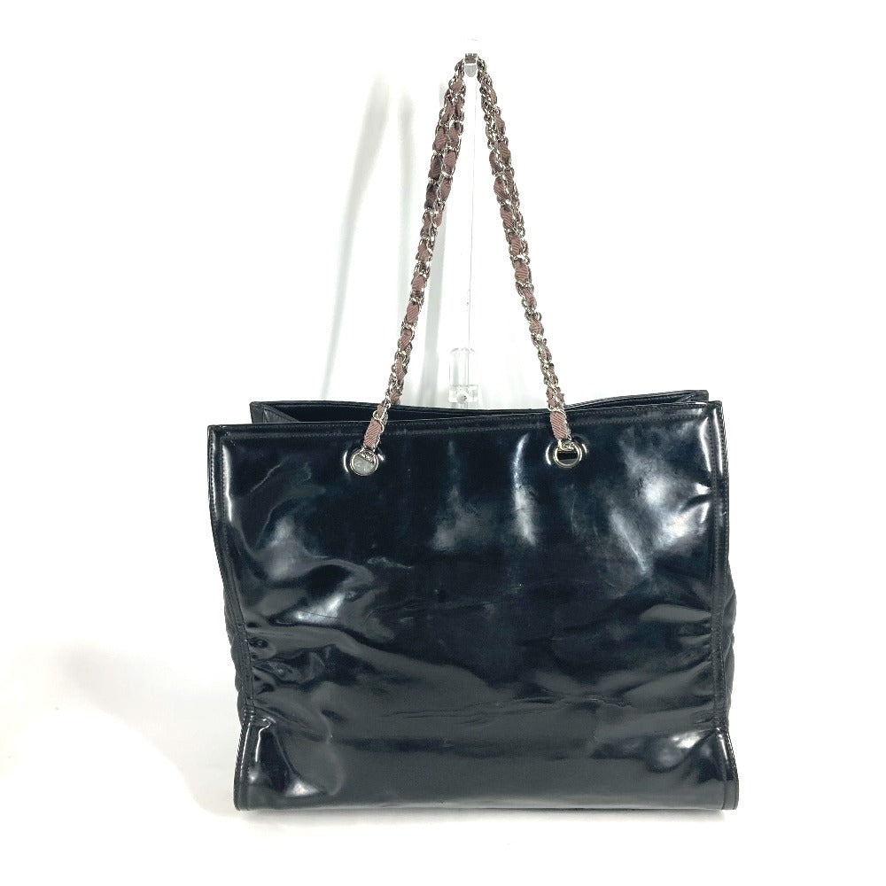 CHANEL CC ココマーク 肩掛け リップスティック カバン Wチェーン ショルダーバッグ エナメル レディース ブラック
