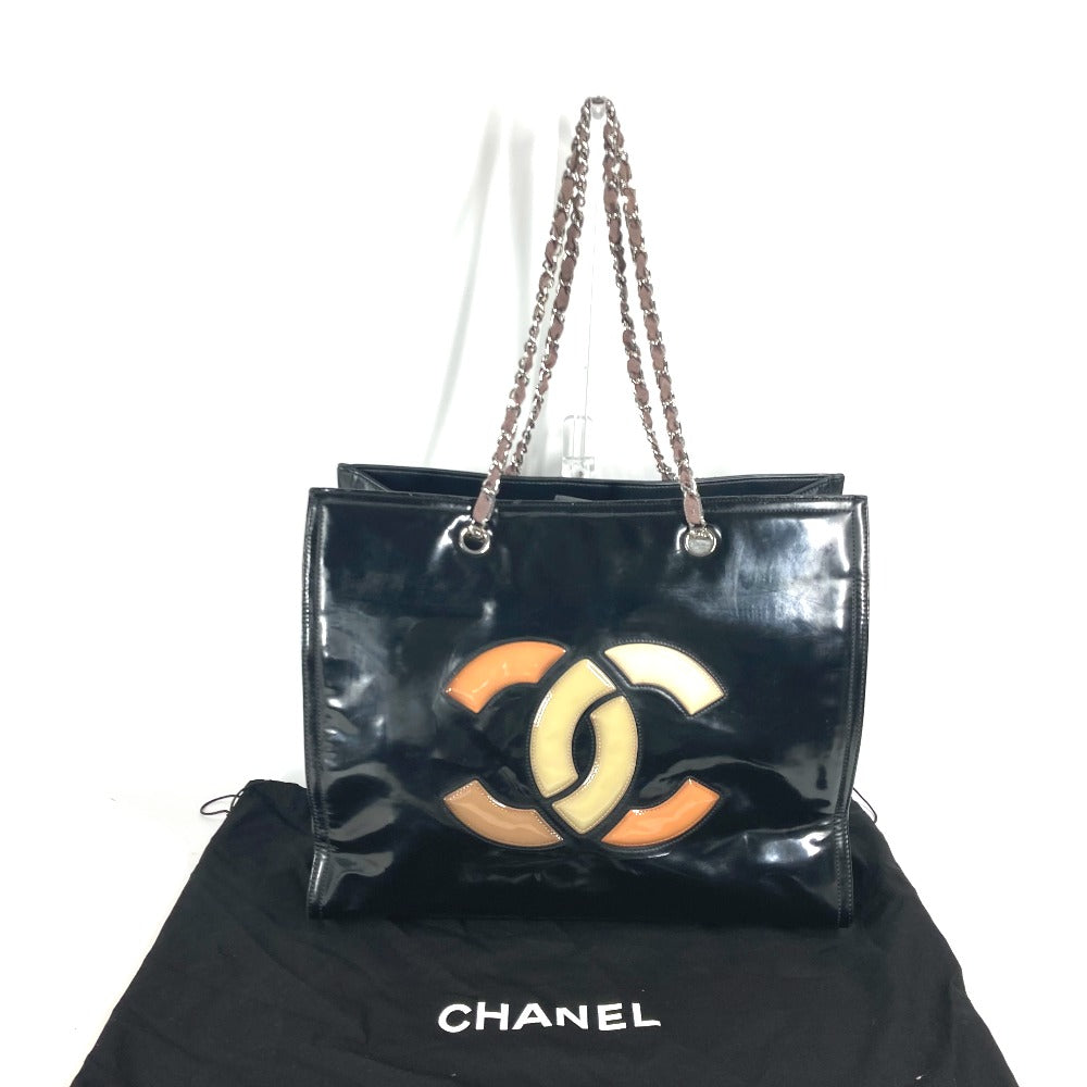 CHANEL CC ココマーク 肩掛け リップスティック カバン Wチェーン ショルダーバッグ エナメル レディース ブラック