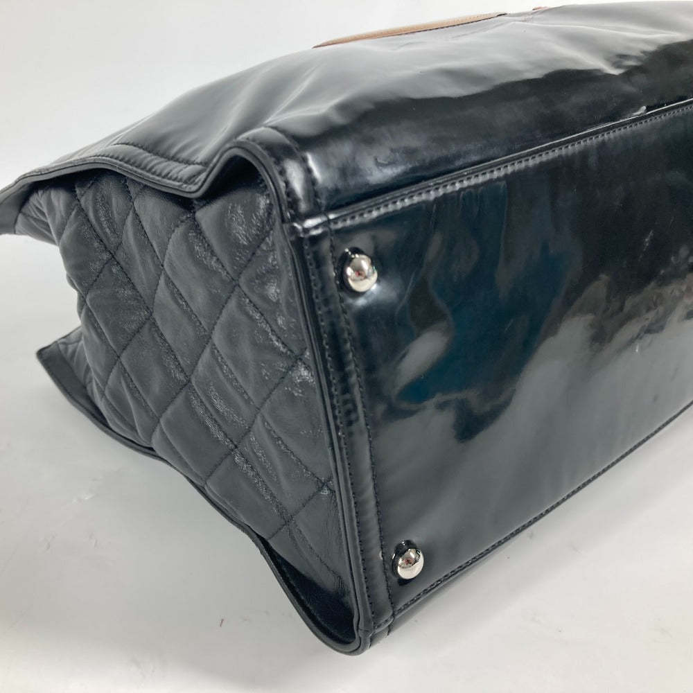 CHANEL CC ココマーク 肩掛け リップスティック カバン Wチェーン ショルダーバッグ エナメル レディース ブラック