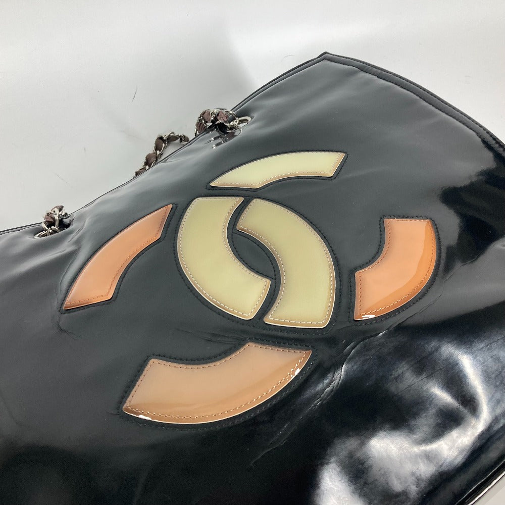 CHANEL CC ココマーク 肩掛け リップスティック カバン Wチェーン ショルダーバッグ エナメル レディース ブラック
