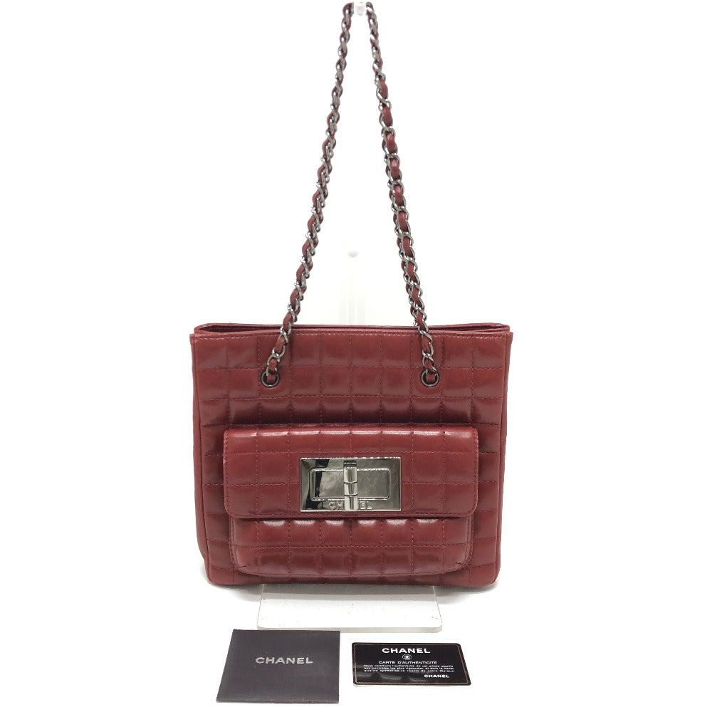 CHANEL チョコバー 2.55 カバン チェーン ショルダーバッグ 肩掛け トートバッグ ラムスキン レディース レッド